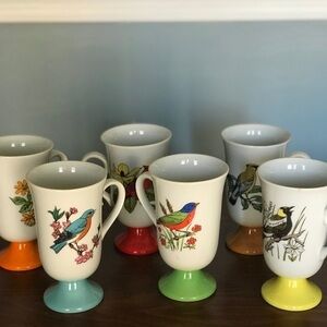 (SOLD) Vintage set‎ of  six coffee cups with birds